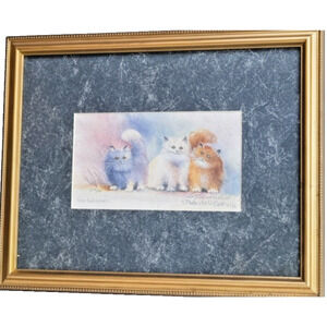 Vintage Framed Signed Numbered Cat Print Gee Whiskers 378/500 15.5x13.5 Art